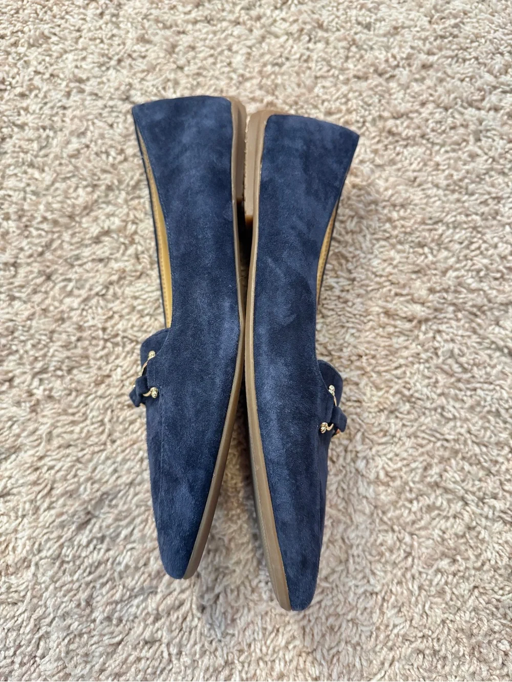 Talbots Francesca Navy Blue Suede Driving Flats Loafers Metal Link Size 7